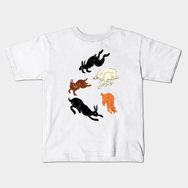 Rabbits (brown) Kids T-Shirt by ezrawsmith